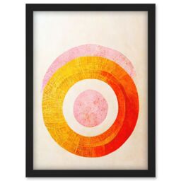 Artery8 Boho Abstract Line Painting Pastel Patterned Autumn Circles Of Pink, Yellow & Orange Artwork Framed Wall Art Print A4 in Black - thumbnail 1