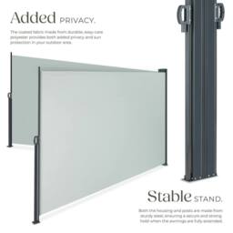 tectake Extendable Double-sided Awning with Roll-up Mechanism in Grey - Size: 2000mm x 6000mm - thumbnail 3