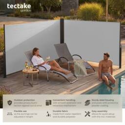 tectake Extendable Double-sided Awning with Roll-up Mechanism in Grey - Size: 2000mm x 6000mm - thumbnail 2