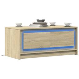 Berkfield Home Coffee Table with LED Lights Sonoma Oak Engineered Wood in Light Tan - thumbnail 2