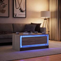 Berkfield Home Coffee Table with LED Lights Sonoma Oak Engineered Wood in Light Tan - thumbnail 4