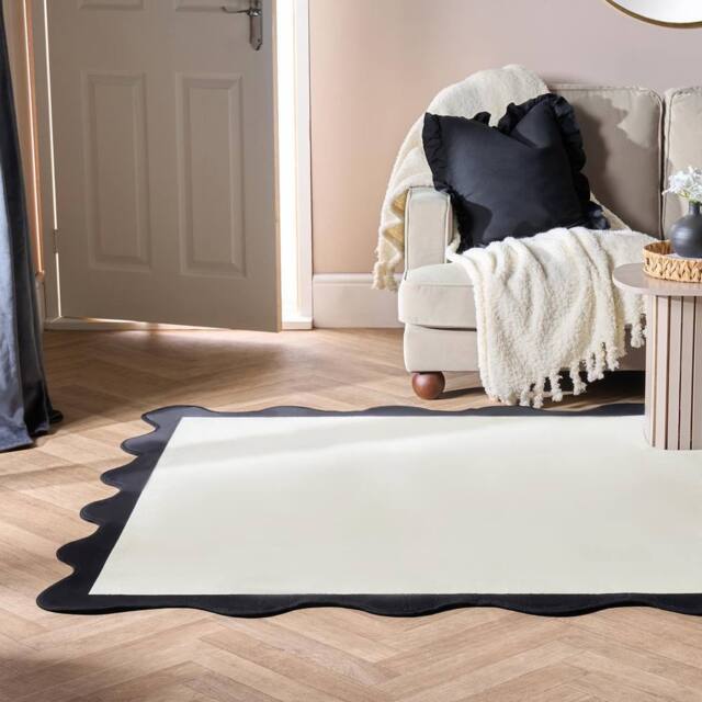 OHS Scallop Edge Rug Soft Non Slip Floor Carpet Area Mat in Cream - Size: 120 cm x 170 cm - image 1