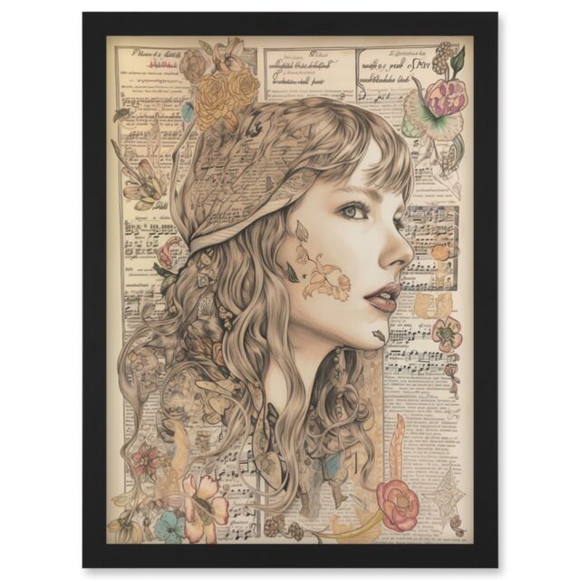 Artery8 Upcycled Music Book Page Singer Portrait Illustration Artwork Framed Wall Art Print A4 in Black - image 1
