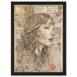 Artery8 Upcycled Music Book Page Singer Portrait Illustration Artwork Framed Wall Art Print A4 in Black - thumbnail 1