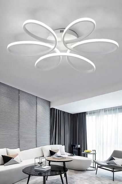 Living and Home 74W Modern Acrylic Petal LED Semi Ceiling Light-58cm in White - image 1