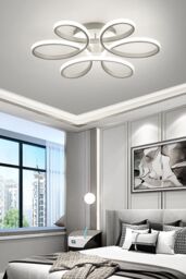 Living and Home 74W Modern Acrylic Petal LED Semi Ceiling Light-58cm in White - thumbnail 2