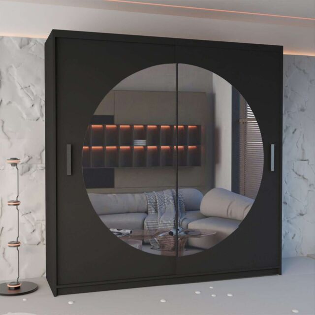Sliding Wardrobes 4U Modern Wardrobe Double Sliding Wardrobe W 150cm x H 217cm x D 62cm in Black - image 1