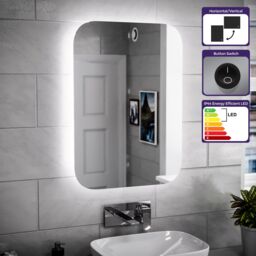 Nes Home Bathroom Modern LED Mirror With Battery Powered Button Switch 500 x 700mm in Silver - thumbnail 2