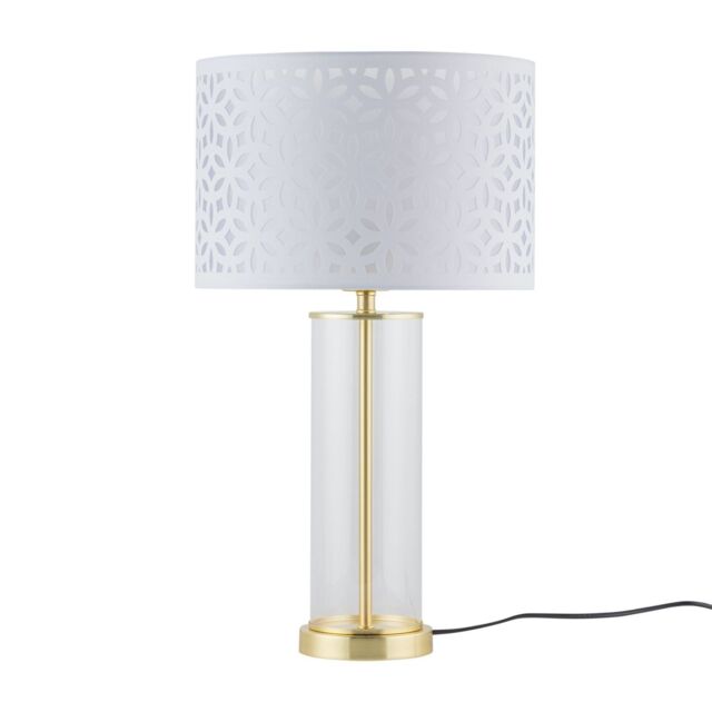 First Choice Lighting Aura - Satin Brass Table Lamp with White Cut Out Shade in Gold - image 1