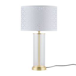 First Choice Lighting Aura - Satin Brass Table Lamp with White Cut Out Shade in Gold - thumbnail 1