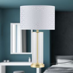 First Choice Lighting Aura - Satin Brass Table Lamp with White Cut Out Shade in Gold - thumbnail 6