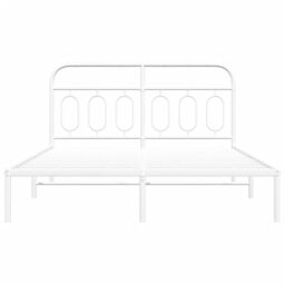 Berkfield Home Metal Bed Frame without Mattress with Headboard White 150x200cm - Size: 150x200 cm - thumbnail 4