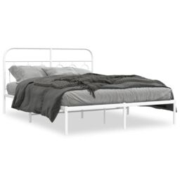 Berkfield Home Metal Bed Frame without Mattress with Headboard White 150x200cm - Size: 150x200 cm - thumbnail 2