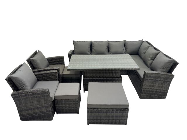 Fimous 11 Seat Rattan Garden Furniture Corner Sofa Set with 3 Footstools in Dark Grey - image 1