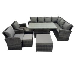 Fimous 11 Seat Rattan Garden Furniture Corner Sofa Set with 3 Footstools in Dark Grey - thumbnail 1
