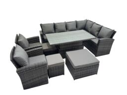 Fimous 11 Seat Rattan Garden Furniture Corner Sofa Set with 3 Footstools in Dark Grey - thumbnail 2