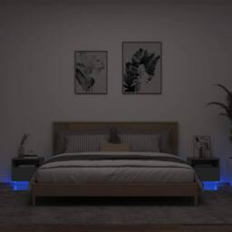 Berkfield Home Decorative Bedside Cabinets with LED Lights 2 pcs Black 40x39x37 cm - Size: 40 x 39 x 37 cm - thumbnail 2