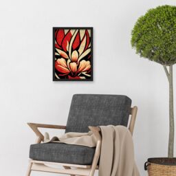 Artery8 Abstract Flowers Design Cream Red Black Vivid Bold Artwork Framed Wall Art Print A4 - thumbnail 2