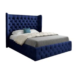 KDMD Florence Wide Winged Upholstered Soft Velvet Blue Bed Frame - Size: Single - thumbnail 5