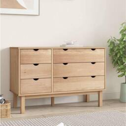 Berkfield Home Beautiful Drawer Cabinet OTTA 111x43x73.5cm Solid Wood Pine in Light Brown - Size: 111x43x73.5 cm - thumbnail 2