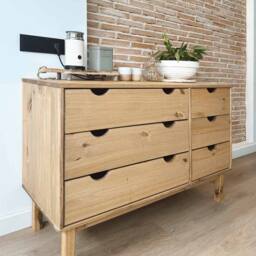 Berkfield Home Beautiful Drawer Cabinet OTTA 111x43x73.5cm Solid Wood Pine in Light Brown - Size: 111x43x73.5 cm - thumbnail 1