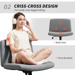 HOMCOM Linen Criss Cross Legged Office Chair with Tilt Function in Grey - thumbnail 5