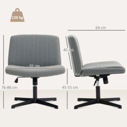 HOMCOM Linen Criss Cross Legged Office Chair with Tilt Function in Grey - thumbnail 3