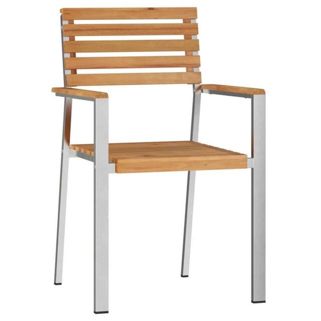 Berkfield Home Stackable Garden Chairs 4 pcs Solid Wood Teak&Stainless Steel in Brown - image 1