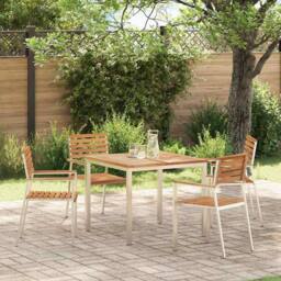 Berkfield Home Stackable Garden Chairs 4 pcs Solid Wood Teak&Stainless Steel in Brown - thumbnail 2