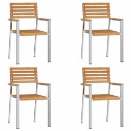 Berkfield Home Stackable Garden Chairs 4 pcs Solid Wood Teak&Stainless Steel in Brown - thumbnail 4