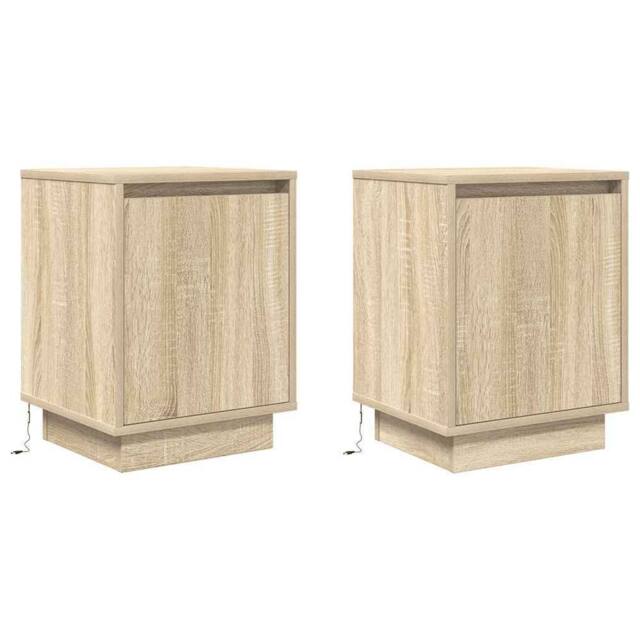 Berkfield Home Durable Bedside Cabinets with LED Lights¬†2 pcs Sonoma Oak 38x34x50 cm in Light Oak - Size: 38 x 34 x 50 cm - image 1
