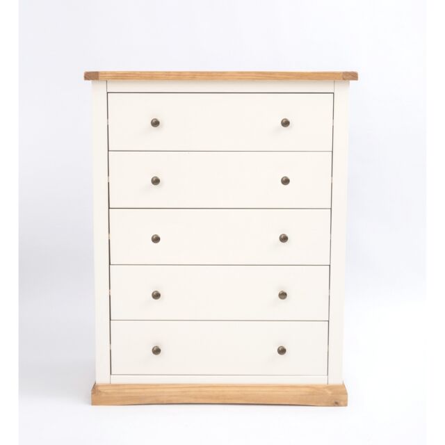Cabinet Bits Trevi 5 Drawer Chest of Drawers Brass Knob in Off-White - image 1