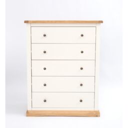 Cabinet Bits Trevi 5 Drawer Chest of Drawers Brass Knob in Off-White - thumbnail 1