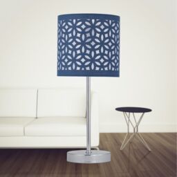 First Choice Lighting Set of 2 Chrome Stick Table Lamps with Navy Blue Laser Cut Shades in Silver - thumbnail 6