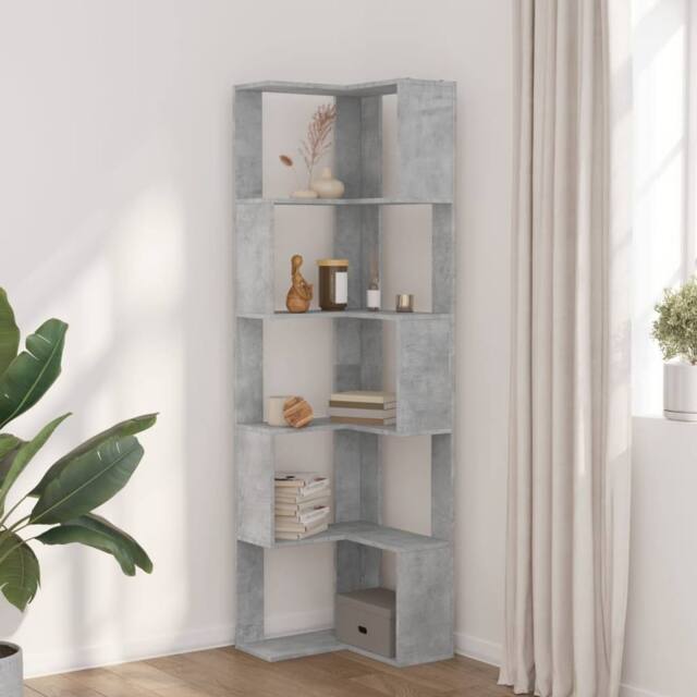 Berkfield Home Elegant Corner Bookcase 5-Tier Concrete Grey 50x50x179 cm Enginee - Size: 50 x 50 x 179 cm - image 1