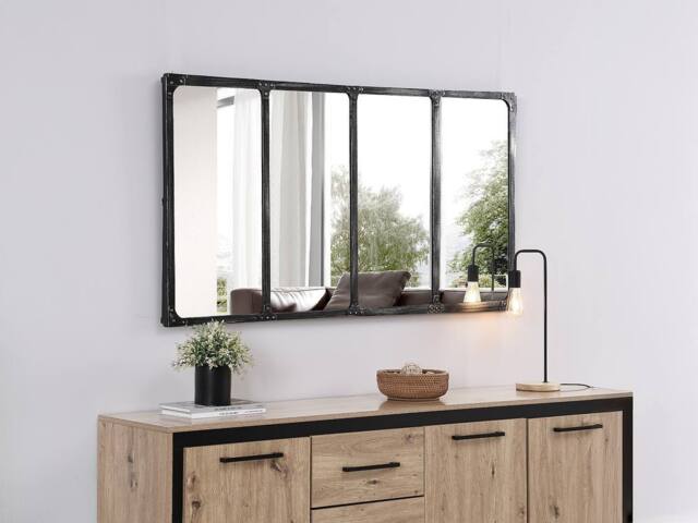 Vente-unique Industrial Metal Window Mirror - L140 X H75 Cm - Black - MAASTRICHT - image 1