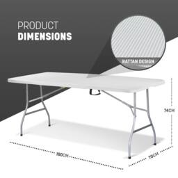Keplin 6ft Folding Table - Portable, Waterproof, Indoor/Outdoor, 180x70x74cm in Light Grey - Size: 180 x 70 x 74 cm - thumbnail 2