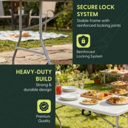 Keplin 6ft Folding Table - Portable, Waterproof, Indoor/Outdoor, 180x70x74cm in White - Size: 180 x 70 x 74 cm - thumbnail 3