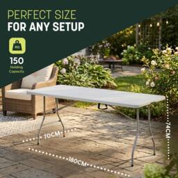 Keplin 6ft Folding Table - Portable, Waterproof, Indoor/Outdoor, 180x70x74cm in White - Size: 180 x 70 x 74 cm - thumbnail 2