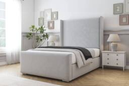 "Sloomy Devonshire Plush Bed Frame With 50"" Upholstered Wingback Headboard in Silver - Size: Single" - thumbnail 2