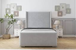 "Sloomy Devonshire Plush Bed Frame With 50"" Upholstered Wingback Headboard in Silver - Size: Single" - thumbnail 1