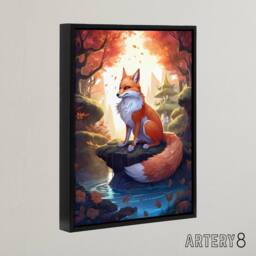 "Artery8 Kitsune Fox in Japanese Temple Forest Framed Canvas Wall Art Print in Orange - Size: W12"" x H16""" - thumbnail 2