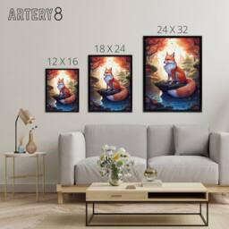 "Artery8 Kitsune Fox in Japanese Temple Forest Framed Canvas Wall Art Print in Orange - Size: W12"" x H16""" - thumbnail 4