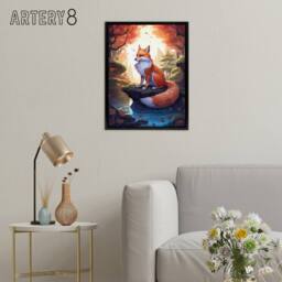 "Artery8 Kitsune Fox in Japanese Temple Forest Framed Canvas Wall Art Print in Orange - Size: W12"" x H16""" - thumbnail 3