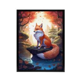 "Artery8 Kitsune Fox in Japanese Temple Forest Framed Canvas Wall Art Print in Orange - Size: W12"" x H16""" - thumbnail 1