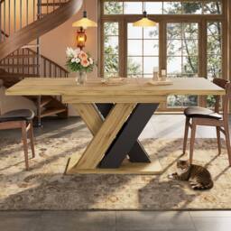 BTM Extendable Dining Table with X-Legs, 119-158.5cm, Wood-Colored in Natural - thumbnail 3