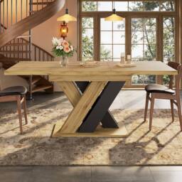 BTM Extendable Dining Table with X-Legs, 119-158.5cm, Wood-Colored in Natural - thumbnail 7