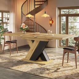 BTM Extendable Dining Table with X-Legs, 119-158.5cm, Wood-Colored in Natural - thumbnail 4