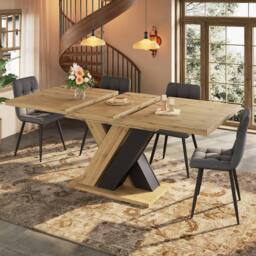 BTM Extendable Dining Table with X-Legs, 119-158.5cm, Wood-Colored in Natural - thumbnail 2