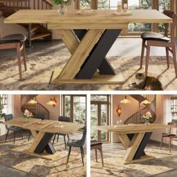 BTM Extendable Dining Table with X-Legs, 119-158.5cm, Wood-Colored in Natural - thumbnail 1